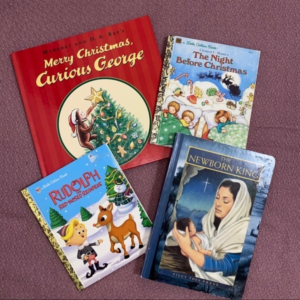 4 Christmas Books for kids Rudolph Curious George‎